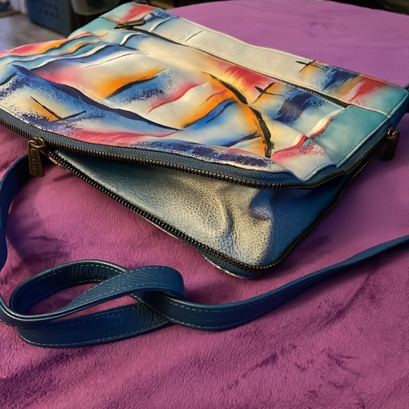 Anuschka- Modern Art Design Multi Colored Crossbody with Zipper Extension - Picture 2 of 7